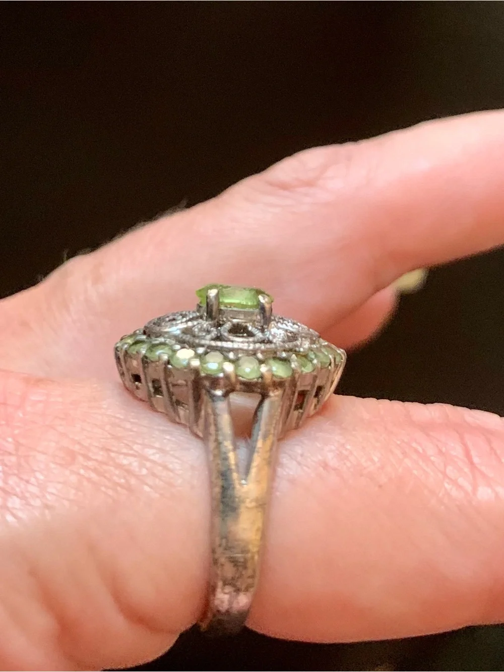 Vintage Green Gemstone Filigree 925 Sterling Silver Statement Ring #0041